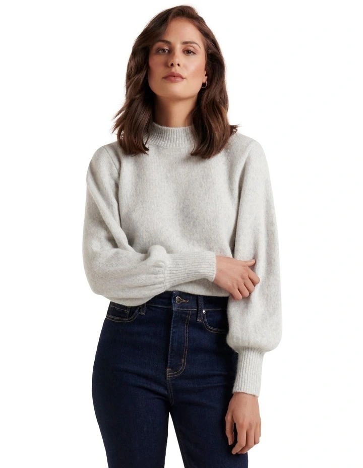 Hot Sale π― Forever New Ella Cinched Blouson Sleeve Knit Jumper Iced Grey β