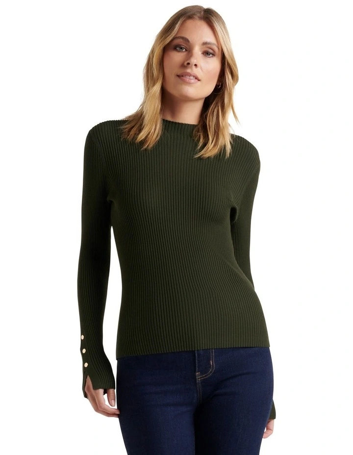 Buy π― Forever New Selma Rib Stand Neck Knit Top Pine Green π