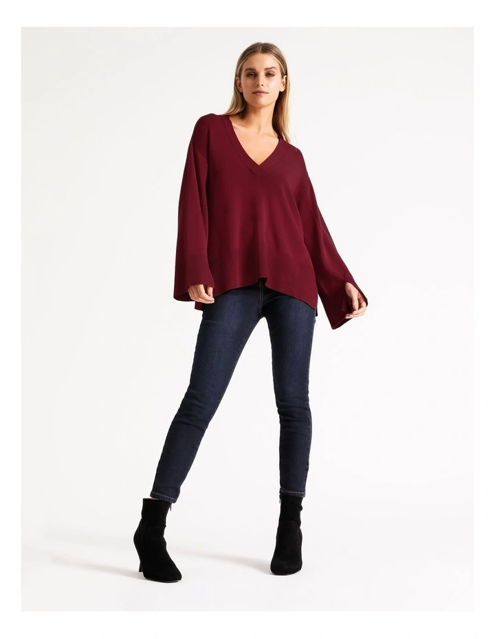 Outlet 𧨠Basque V-Neck Knit Jumper Berry Red π - Image 2