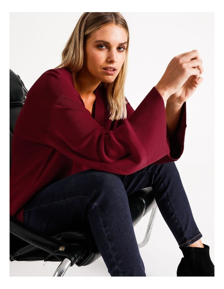 Outlet 𧨠Basque V-Neck Knit Jumper Berry Red π - Image 5