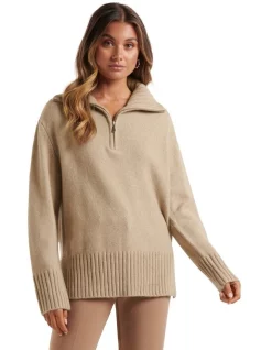 Budget π Forever New Reeva Zip Neck Knit Jumper Soft Camel π€©