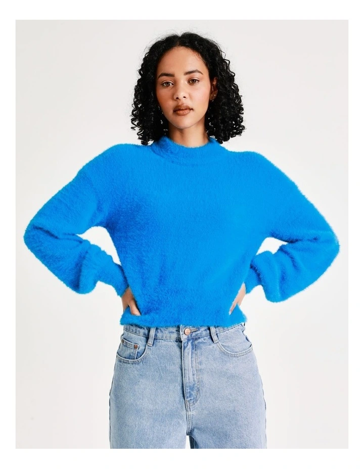 Top 10 π€© Miss Shop Eyelash Blouson Sleeve Jumper In Malibu Blue βοΈ - Image 2