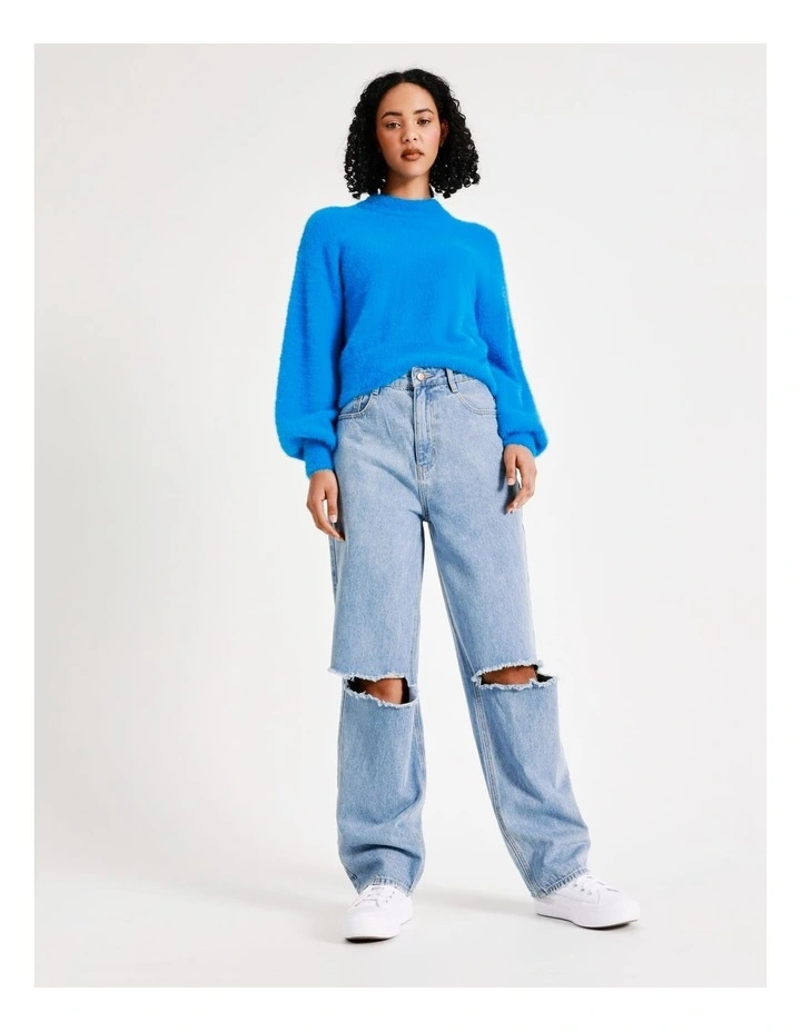 Top 10 π€© Miss Shop Eyelash Blouson Sleeve Jumper In Malibu Blue βοΈ - Image 3