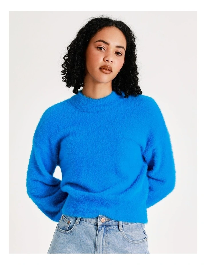 Top 10 π€© Miss Shop Eyelash Blouson Sleeve Jumper In Malibu Blue βοΈ - Image 5