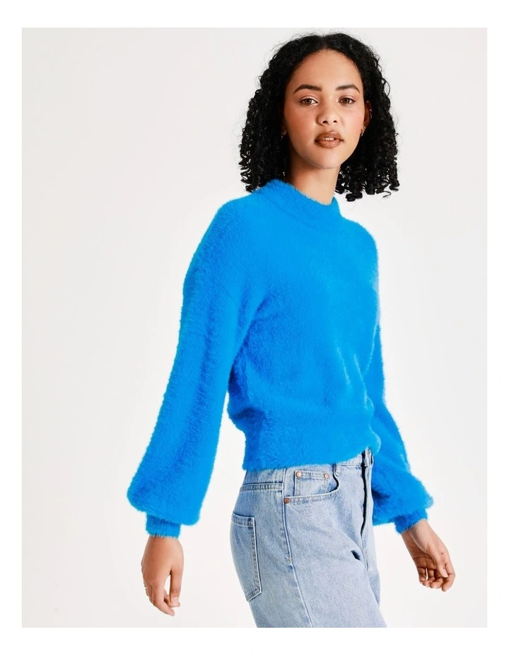 Top 10 π€© Miss Shop Eyelash Blouson Sleeve Jumper In Malibu Blue βοΈ - Image 6