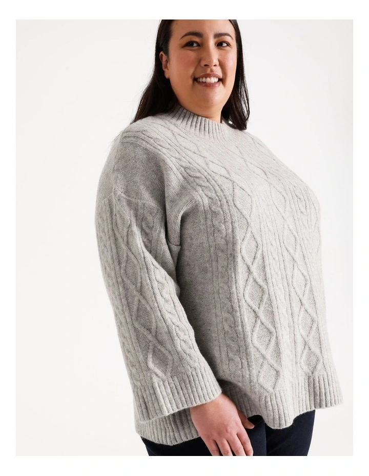 Promo π Regatta Cable Jumper With Wide Sleeve In Grey Marle π