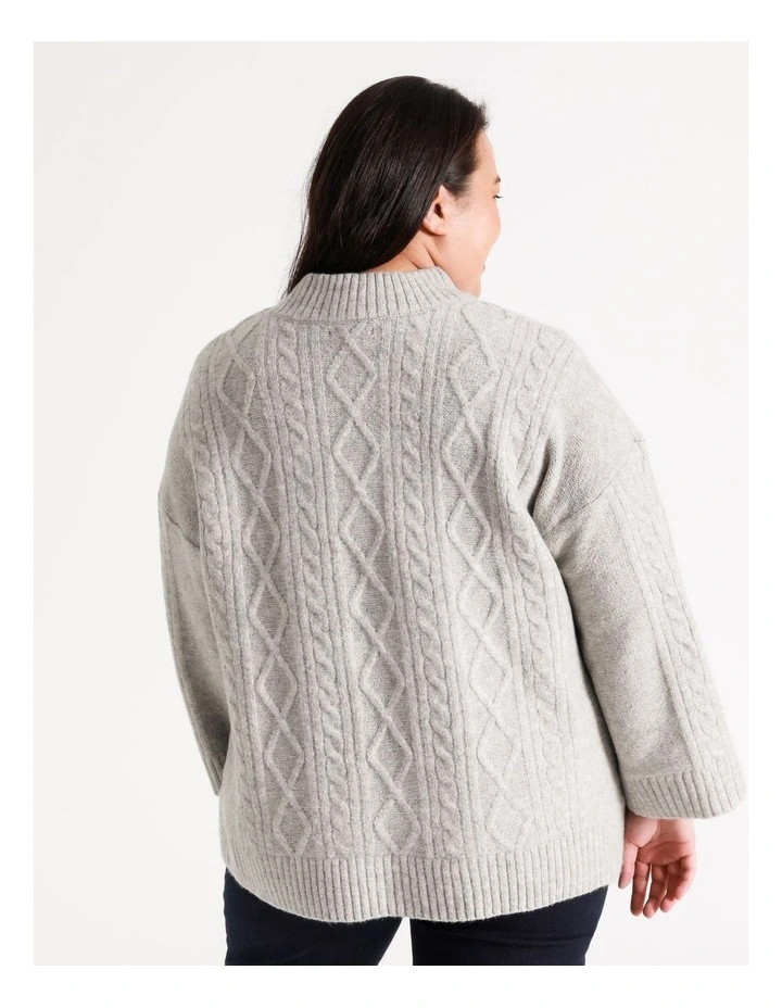 Promo π Regatta Cable Jumper With Wide Sleeve In Grey Marle π - Image 4