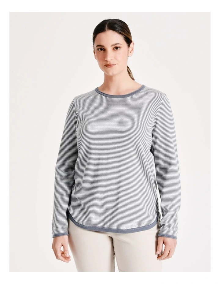 Budget π Regatta Crew Neck Long Sleeve Jumper With Curved Hem Blue Stripe π - Image 2