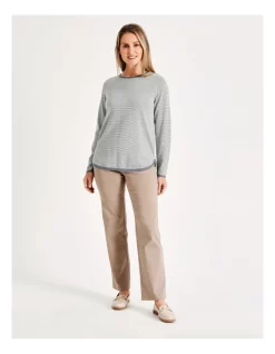 Promo 👏 Regatta Crew Neck Long Sleeve Jumper With Curved Hem Blue/Pearl Stripe 💯