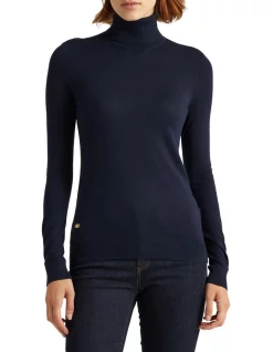 Hot Sale 😉 Lauren Ralph Lauren Silk Blend Turtleneck Sweater Navy 💯