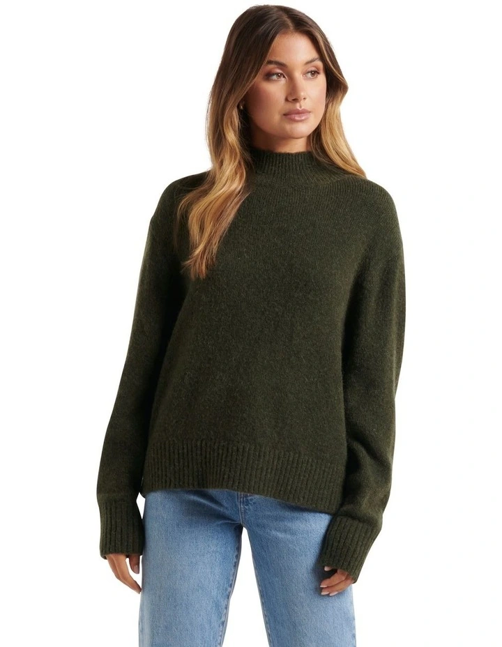Coupon 𧨠Forever New Elena Stand Neck Essential Knit Jumper Pine Green π₯°
