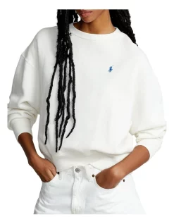 Hot Sale 🌟 Polo Ralph Lauren Good Vibes Embroidered Fleece Sweatshirt In White 🔥