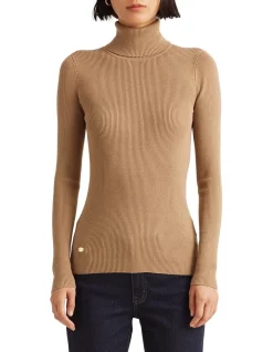 Best Sale ❤️ Lauren Ralph Lauren Ribbed Turtleneck Sweater Beige ⌛