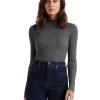 New 🎉 Forever New Selma Rib Stand Neck Knit Top In Grey 🌟