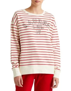 Best reviews of π Lauren Ralph Lauren Striped Logo French Terry Pullover In Cream β