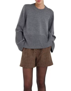 Best Sale 🔔 Skin And Threads Funnel Sleeve Knit Jumper Grey Marle 😍