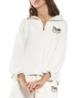 Budget 🎁 Thrills Deluxe 3/4 Zip Pullover In White 😍