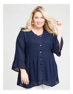 Outlet 🔥 Taking Shape Linen Gauze Amari Cardigan In Dark Indigo 🔥