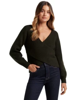 Discount 👏 Forever New Ettie Wrap Knit Jumper Dark Khaki ❤️