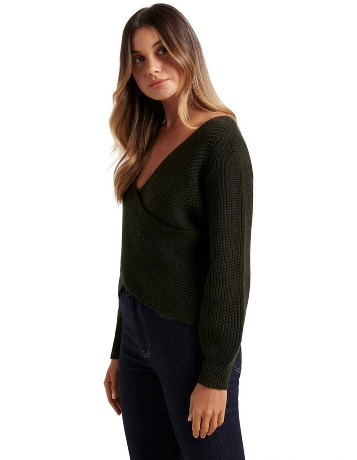 Discount π Forever New Ettie Wrap Knit Jumper Dark Khaki β€οΈ - Image 3
