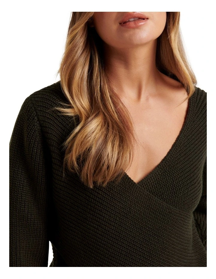 Discount π Forever New Ettie Wrap Knit Jumper Dark Khaki β€οΈ - Image 4