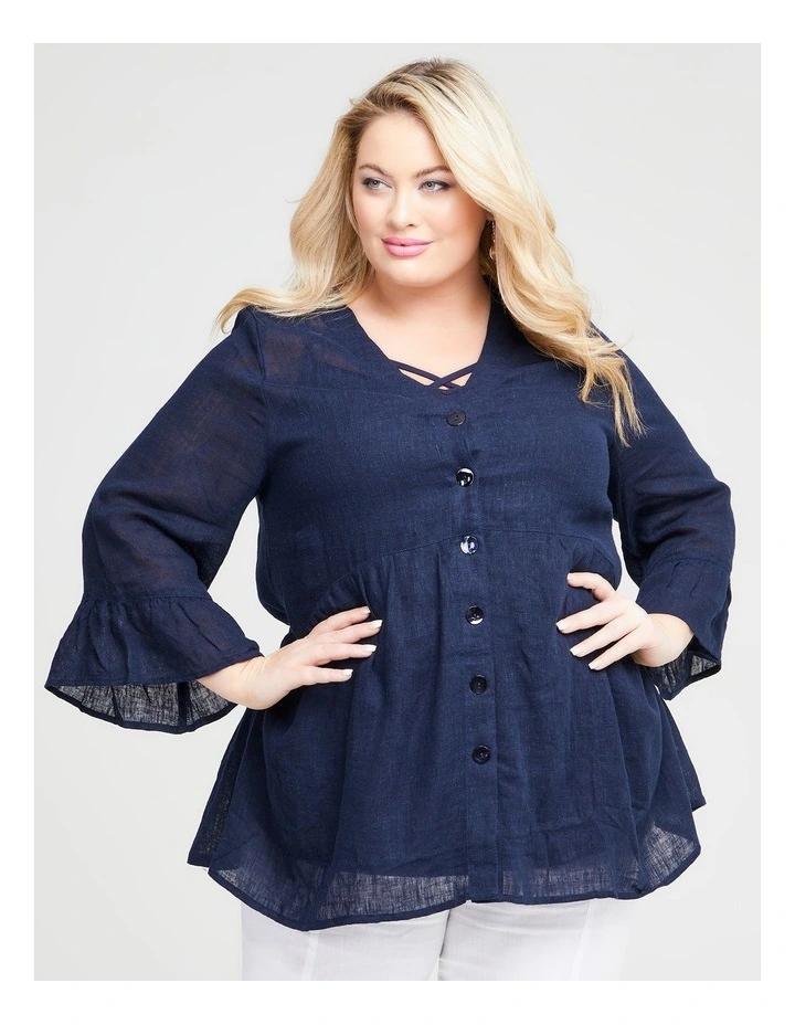 Outlet π₯ Taking Shape Linen Gauze Amari Cardigan In Dark Indigo π₯ - Image 3