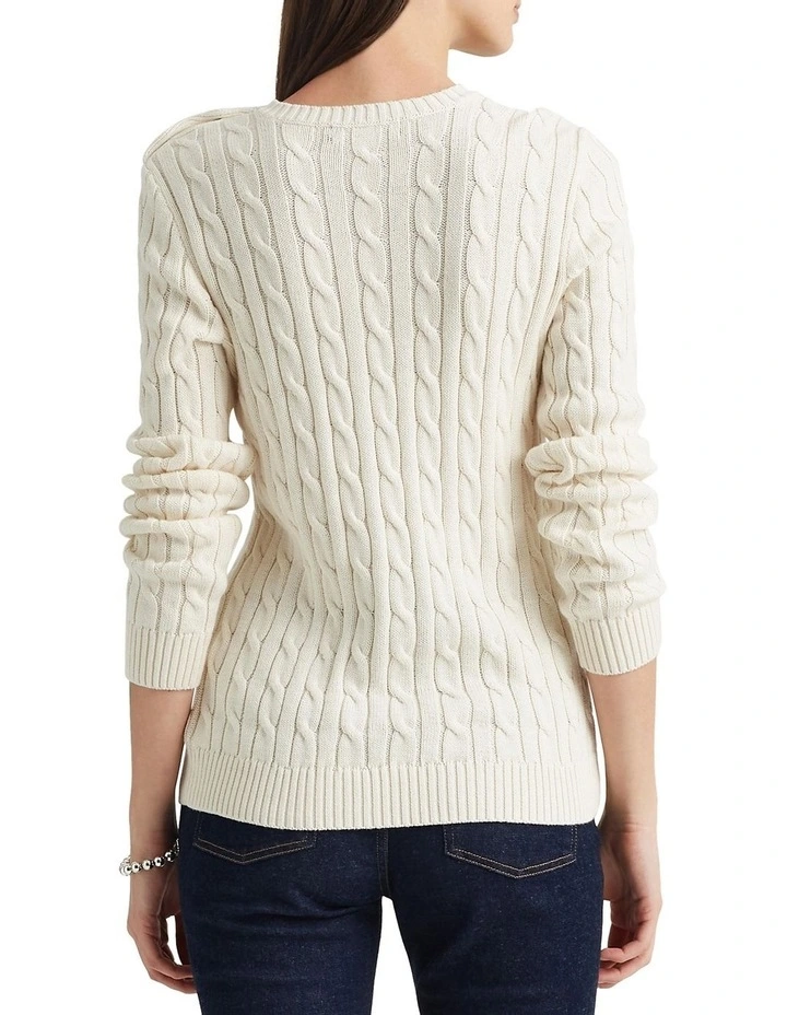 Deals β¨ Lauren Ralph Lauren Button Trim Cable Knit Sweater Cream π - Image 2