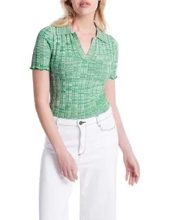 Wholesale 🎉 Marcs Lauren Space Dye Knit Polo In Verde/Ivory 🛒