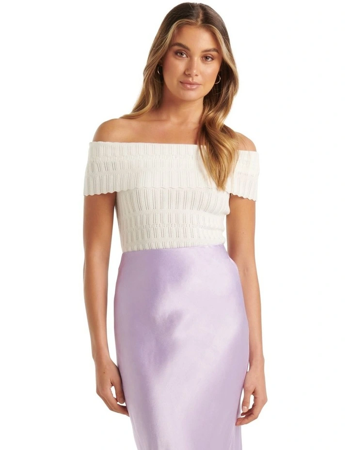 Outlet β Forever New Jess Pointelle Bardot Knit Top In White π§¨