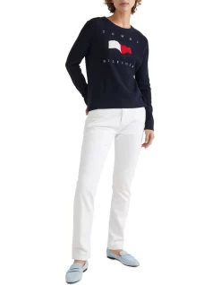 New π₯° Tommy Hilfiger Textured Flag Crew Neck Sweater In Navy β¨