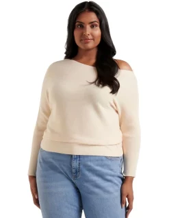 Brand new π Forever New Curve Ali Curve Tipped Shoulder Knit Top Almond Milk π