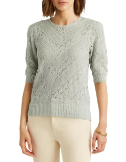 Discount 😉 Lauren Ralph Lauren Chevron Pointelle Linen Sweater In Green ✔️