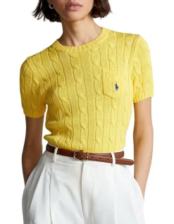 Brand new 🌟 Polo Ralph Lauren Cable-Knit Cotton Short-Sleeve Sweater In Yellow 🛒