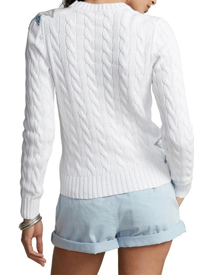 Wholesale π Polo Ralph Lauren Quilted-Motif Cable-Knit Cotton Sweater In White π - Image 2