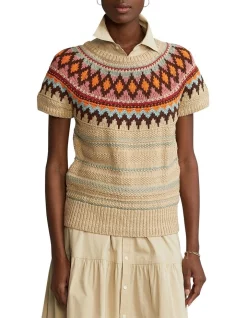 Discount 🔥 Polo Ralph Lauren Jacquard Short-Sleeve Sweater In Beige 🧨