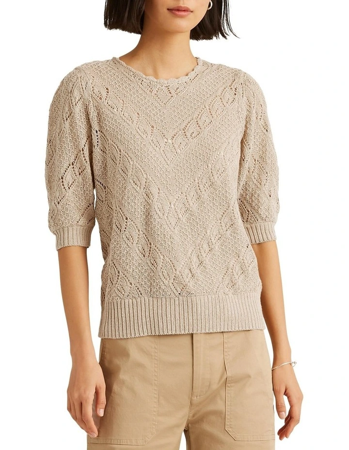 Best Pirce π₯° Lauren Ralph Lauren Chevron Pointelle Linen Sweater In Tan Brown βοΈ