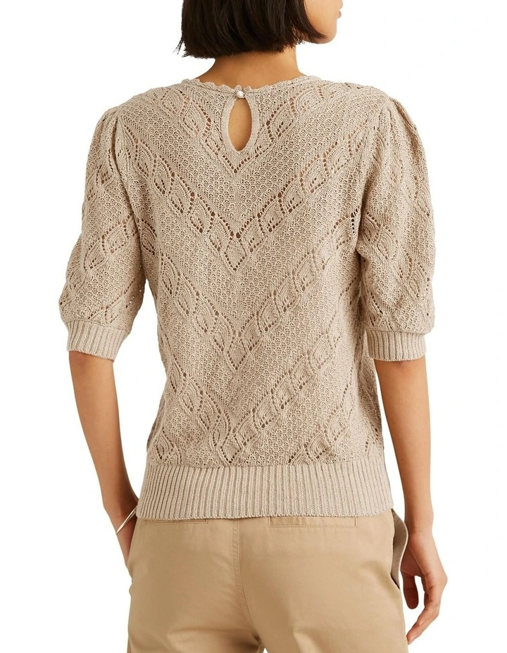 Best Pirce π₯° Lauren Ralph Lauren Chevron Pointelle Linen Sweater In Tan Brown βοΈ - Image 2