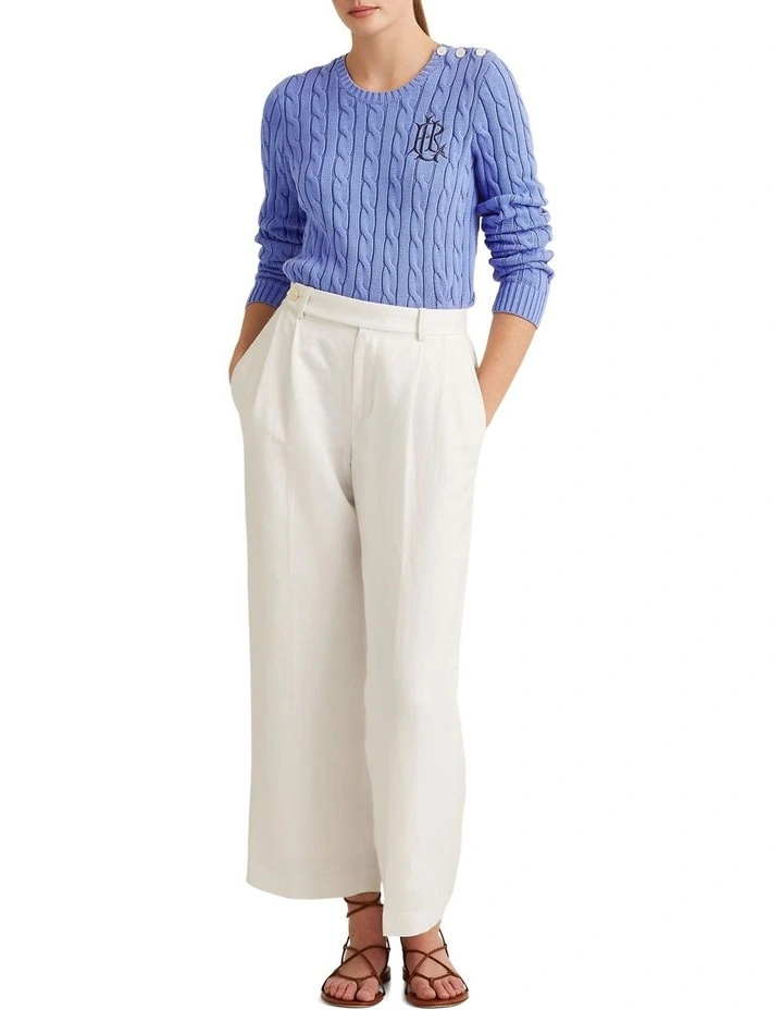 New π€© Lauren Ralph Lauren Button-Trim Cable-Knit Sweater In Blue π€© - Image 3