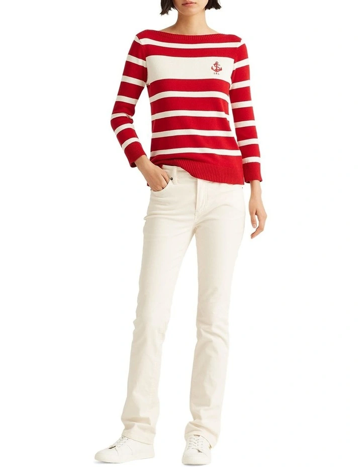 Promo β Lauren Ralph Lauren Striped Cotton Boatneck Sweater In Red β - Image 3