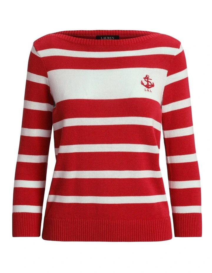 Promo β Lauren Ralph Lauren Striped Cotton Boatneck Sweater In Red β - Image 4