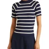 Hot Sale 👏 Lauren Ralph Lauren Striped Short Sleeve Sweater In Navy Blue 🛒