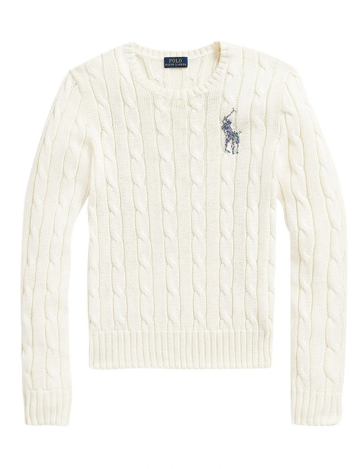 Promo π Polo Ralph Lauren Beaded Big Pony Cable-Knit Sweater In White π₯ - Image 4