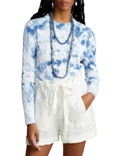 New 🎉 Polo Ralph Lauren Tie-Dye Cable-Knit Cotton Sweater In Blue 🎁