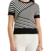 Promo 🛒 Lauren Ralph Lauren Striped Patchwork Short-Sleeve Sweater ✔️