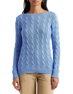 Hot Sale 🔥 Lauren Ralph Lauren Cable-Knit Cotton Boatneck Sweater 👍