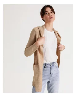 Outlet 🧨 Grab Denim Seam Detail Hooded Cardigan Biscuit Marle 🤩