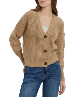 Brand new ❤️ Vero Moda Lea Long Sleeve V-Neck Cuff Cardigan Nomad Brown 🎉