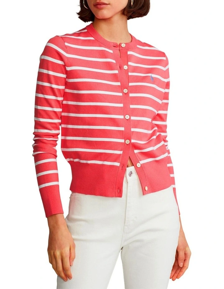New β€οΈ Polo Ralph Lauren Striped Cotton-Blend Buttoned Cardigan In Red π