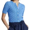 Hot Sale 🌟 Polo Ralph Lauren Cable-Knit Elbow-Sleeve Cotton Cardigan In Blue ✔️