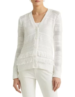 Cheapest 🌟 Lauren Ralph Lauren Fringe-Trim Cardigan In White ⭐